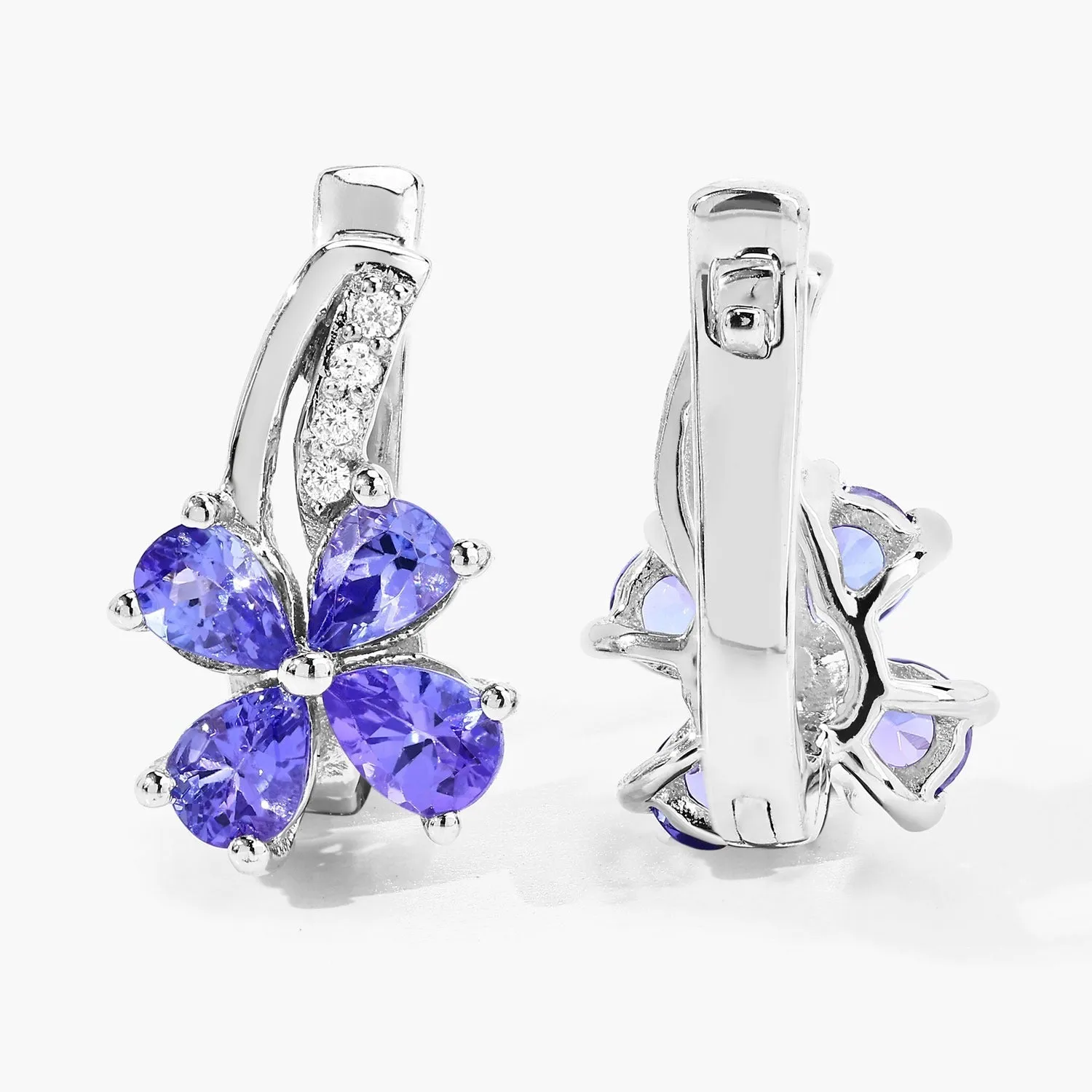 1.12 Ct Pear Violet Tanzanite & Lab Diamond Prong Silver Flower Drop Earrings sold by Zulily product image thumbnail 3