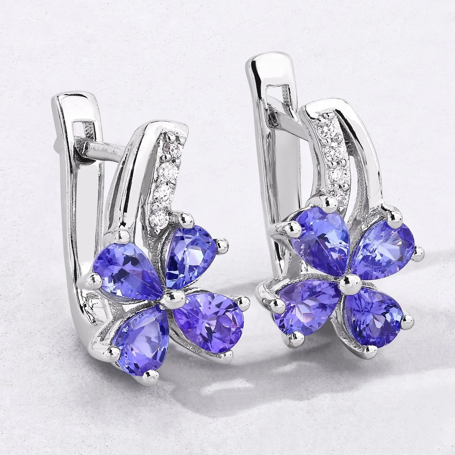 1.12 Ct Pear Violet Tanzanite & Lab Diamond Prong Silver Flower Drop Earrings sold by Zulily product image thumbnail 4