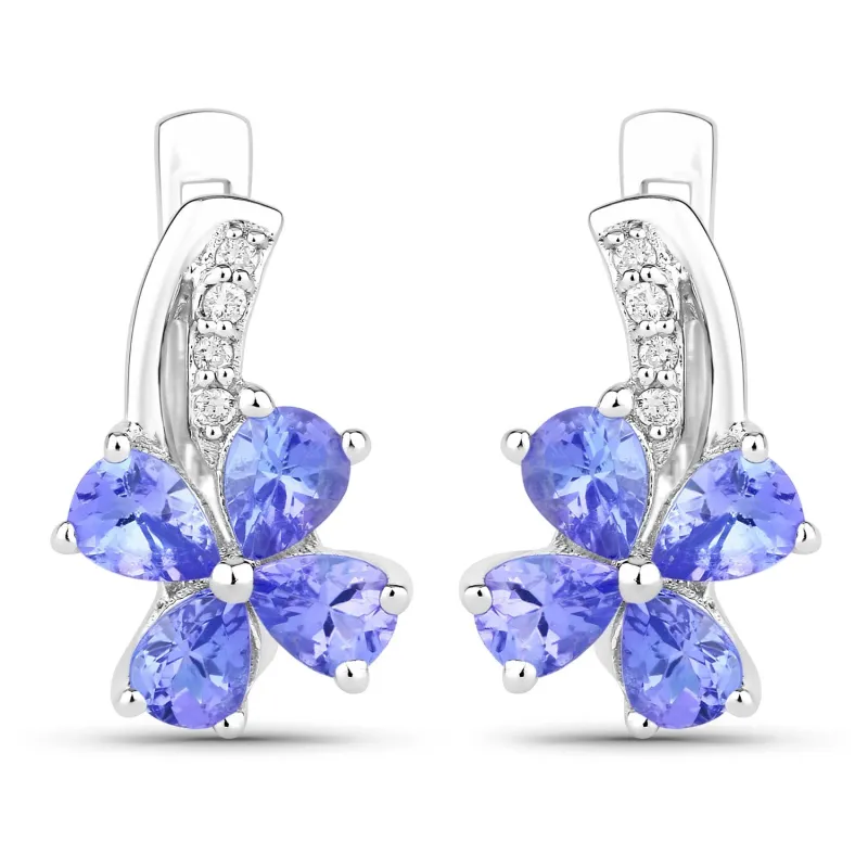 1.12 Ct Pear Violet Tanzanite & Lab Diamond Prong Silver Flower Drop Earrings made by Zulily