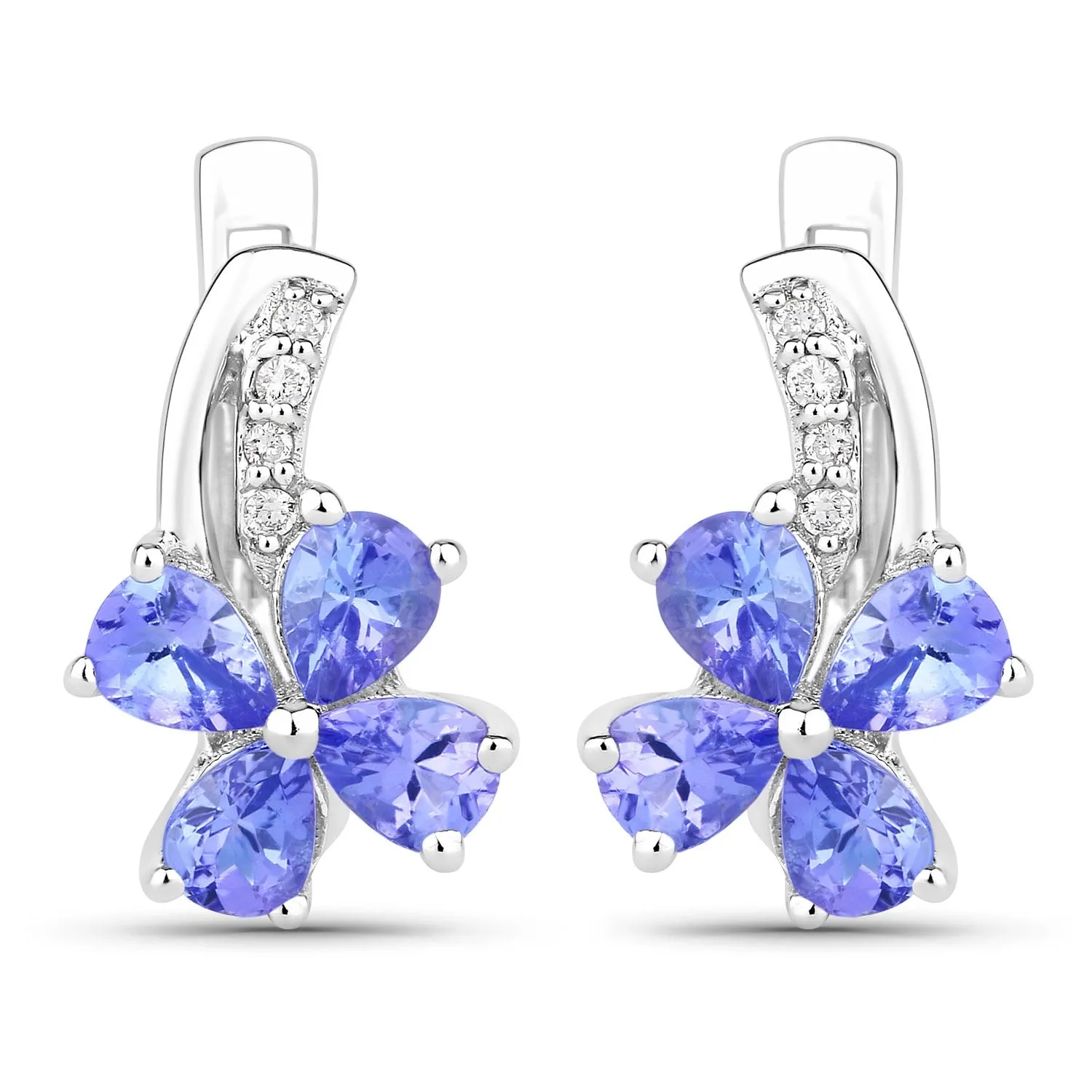 1.12 Ct Pear Violet Tanzanite & Lab Diamond Prong Silver Flower Drop Earrings sold by Zulily