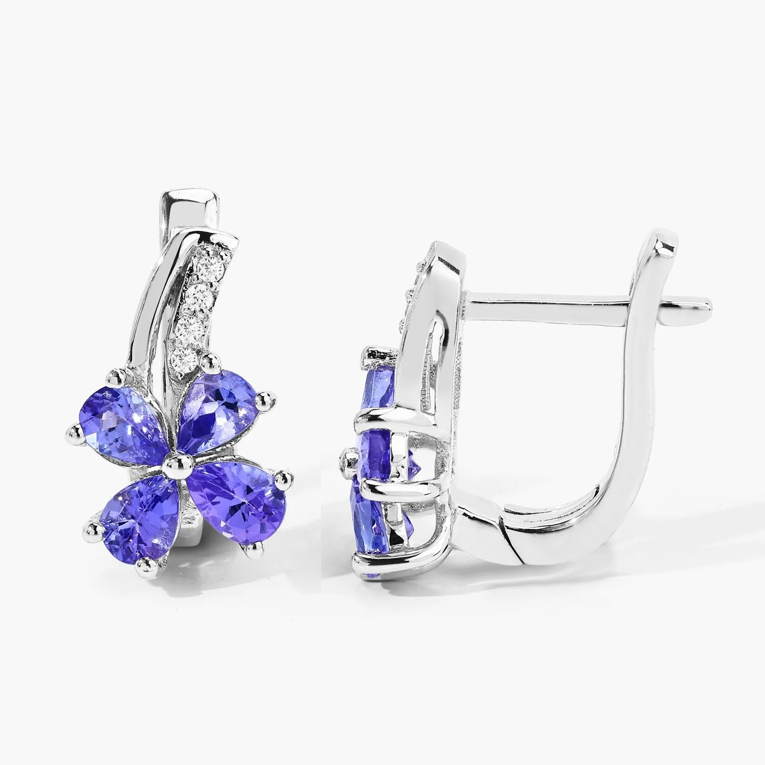 1.12 Ct Pear Violet Tanzanite & Lab Diamond Prong Silver Flower Drop Earrings sold by Zulily product image thumbnail 5