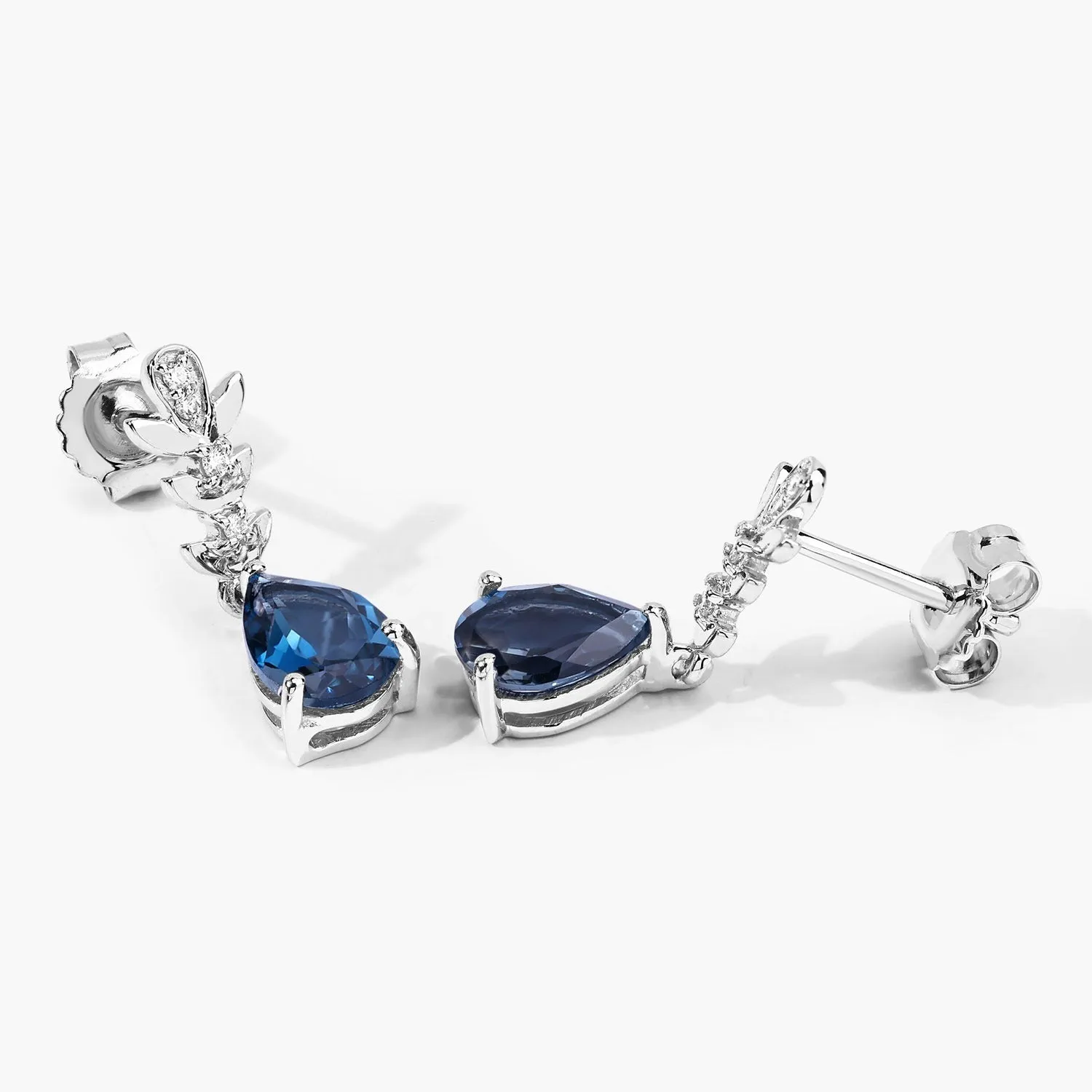 2.30 Ct Pear Deep Blue London Blue Topaz & Lab Diamond Prong Silver Teardrop Dangle Earrings sold by Zulily product image thumbnail 4