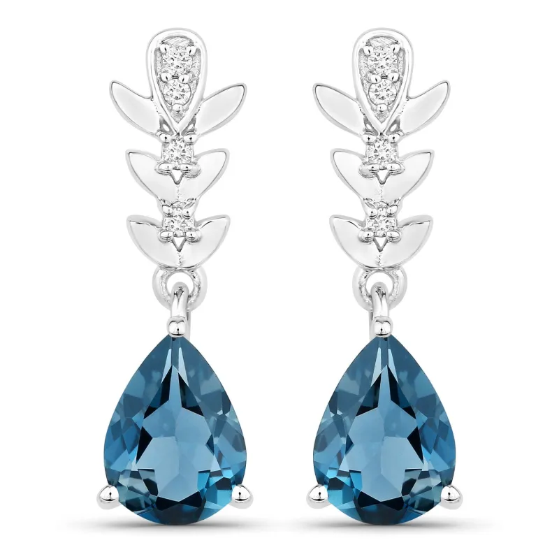 2.30 Ct Pear Deep Blue London Blue Topaz & Lab Diamond Prong Silver Teardrop Dangle Earrings made by Zulily