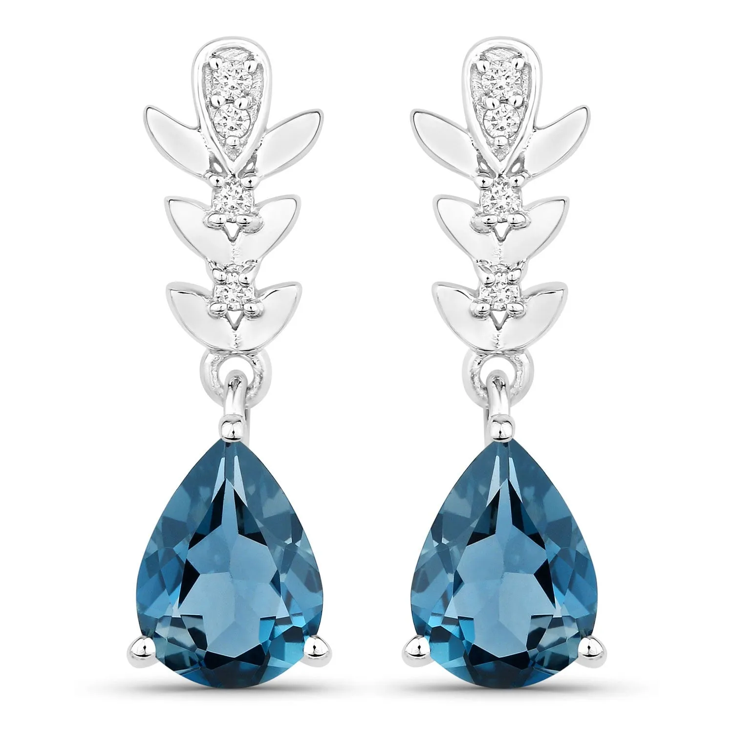 2.30 Ct Pear Deep Blue London Blue Topaz & Lab Diamond Prong Silver Teardrop Dangle Earrings sold by Zulily