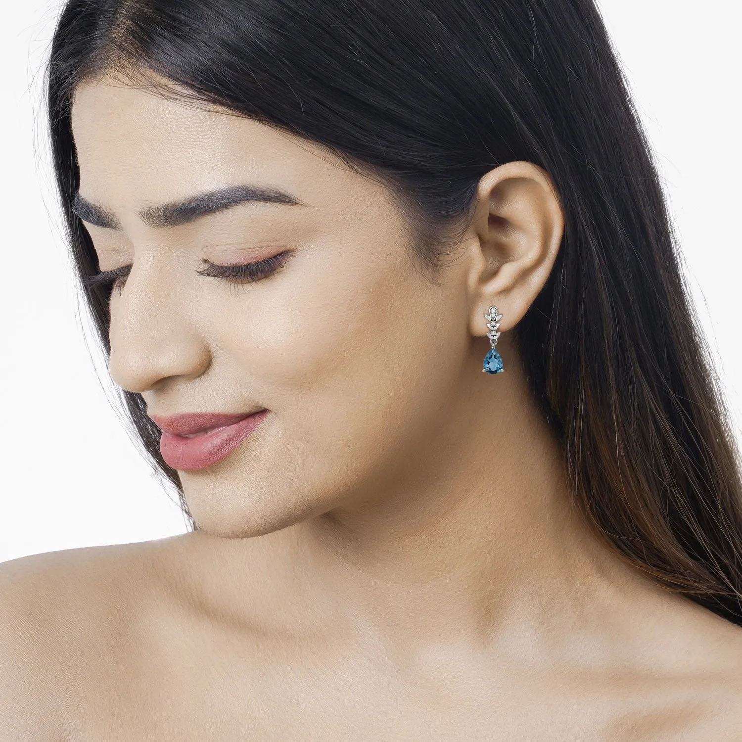 2.30 Ct Pear Deep Blue London Blue Topaz & Lab Diamond Prong Silver Teardrop Dangle Earrings sold by Zulily product image thumbnail 5