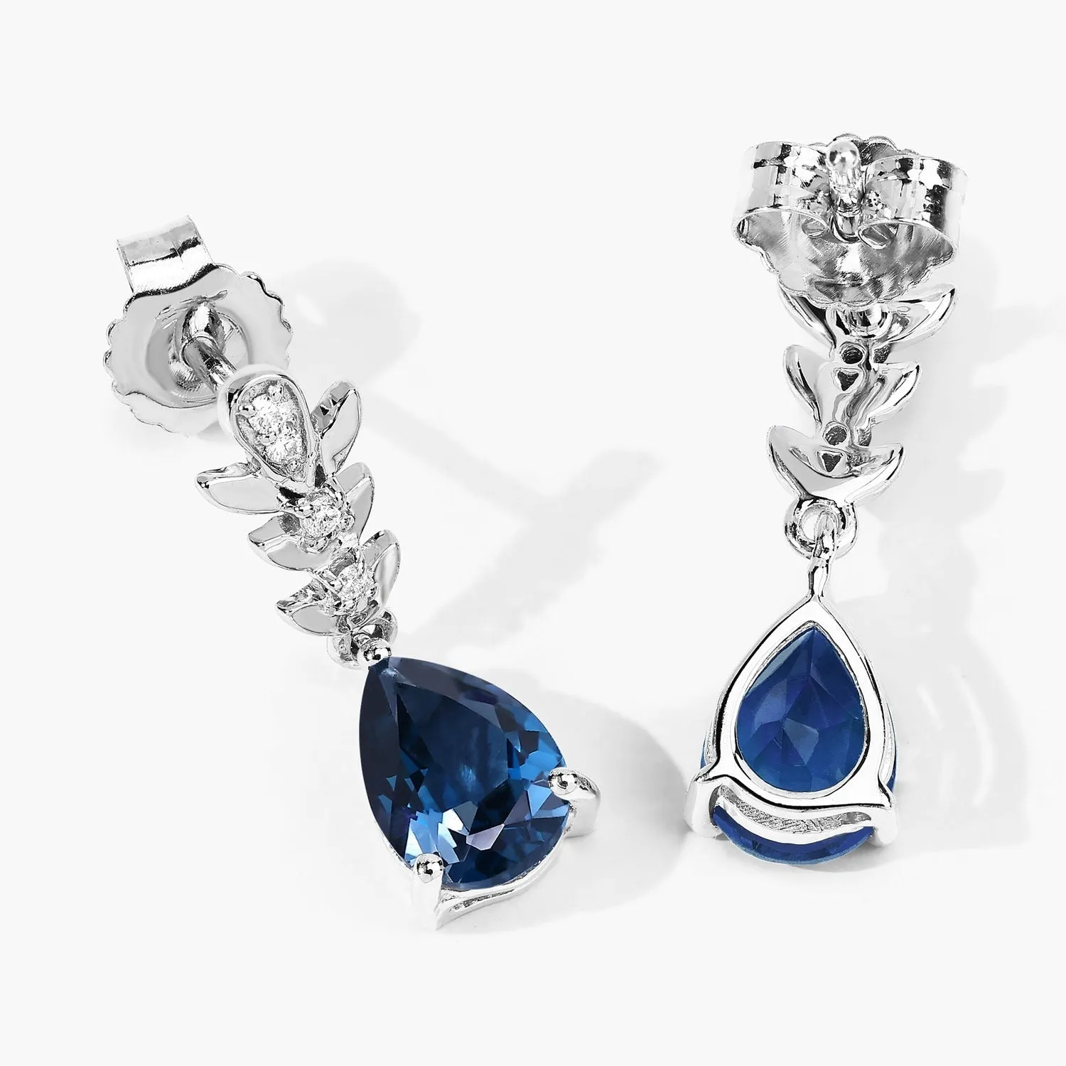 2.30 Ct Pear Deep Blue London Blue Topaz & Lab Diamond Prong Silver Teardrop Dangle Earrings sold by Zulily product image thumbnail 2