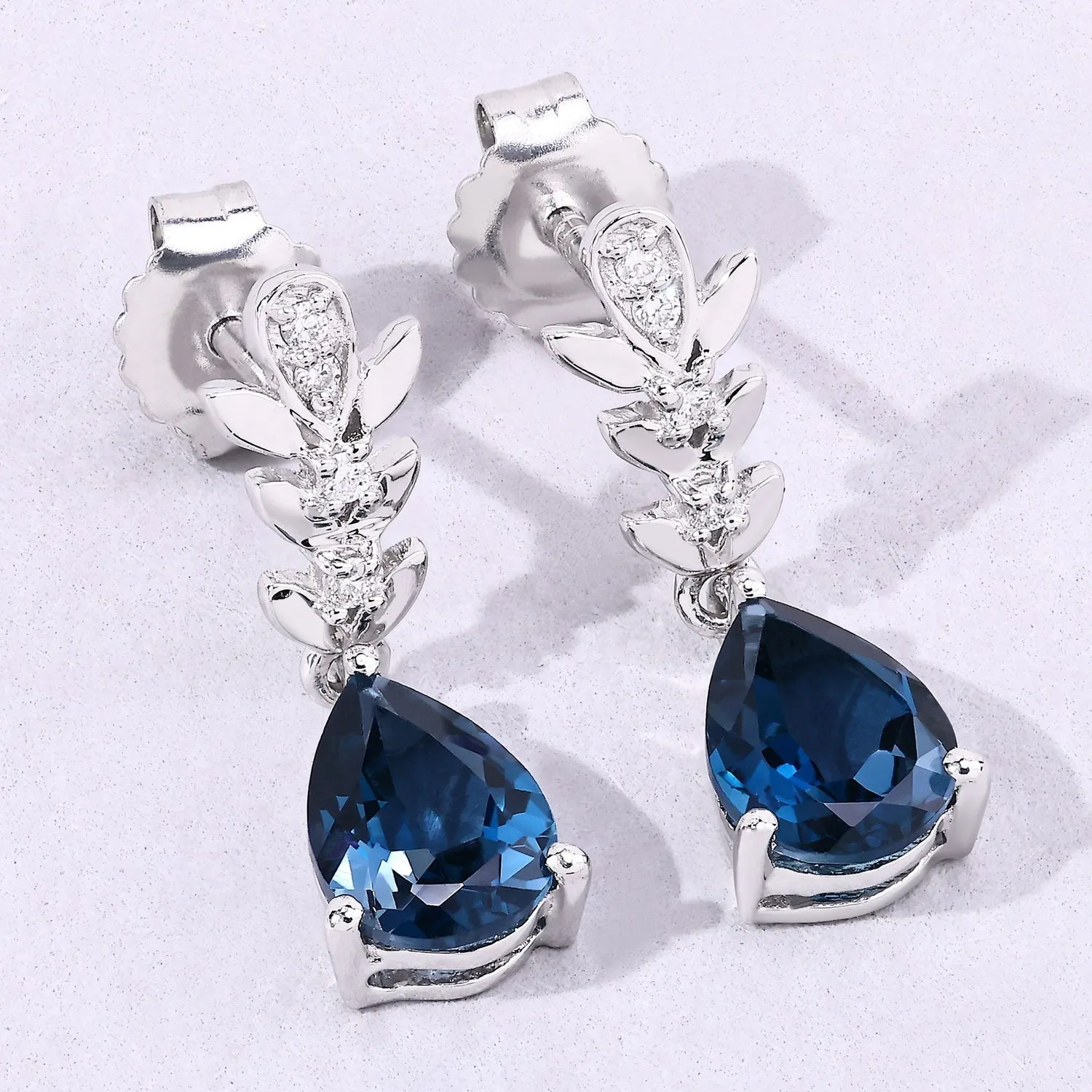 2.30 Ct Pear Deep Blue London Blue Topaz & Lab Diamond Prong Silver Teardrop Dangle Earrings sold by Zulily product image thumbnail 3