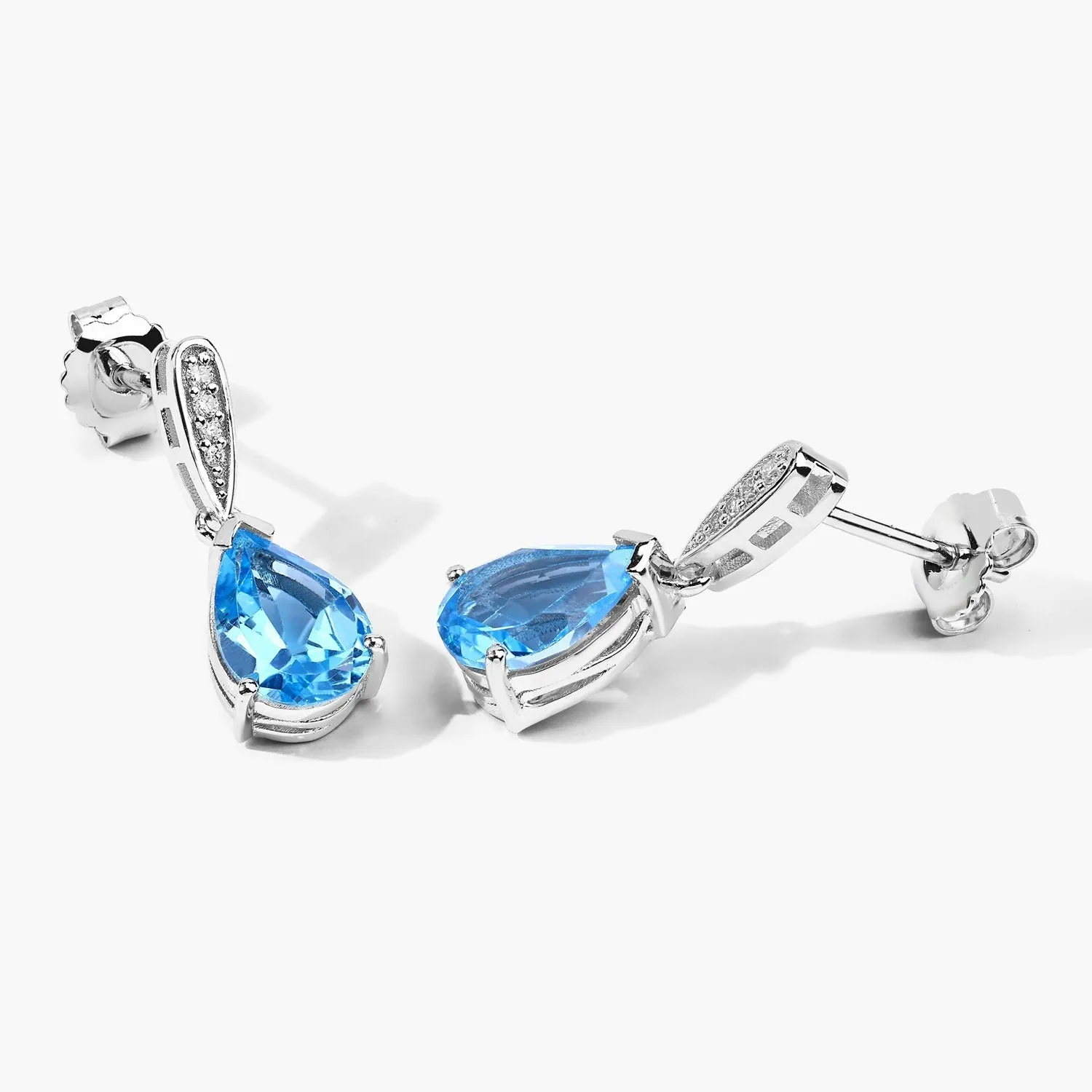 3.80 Ct Pear Swiss Blue Topaz & Lab Diamond V-Prong Silver Teardrop Dangle Earrings sold by Zulily product image thumbnail 3