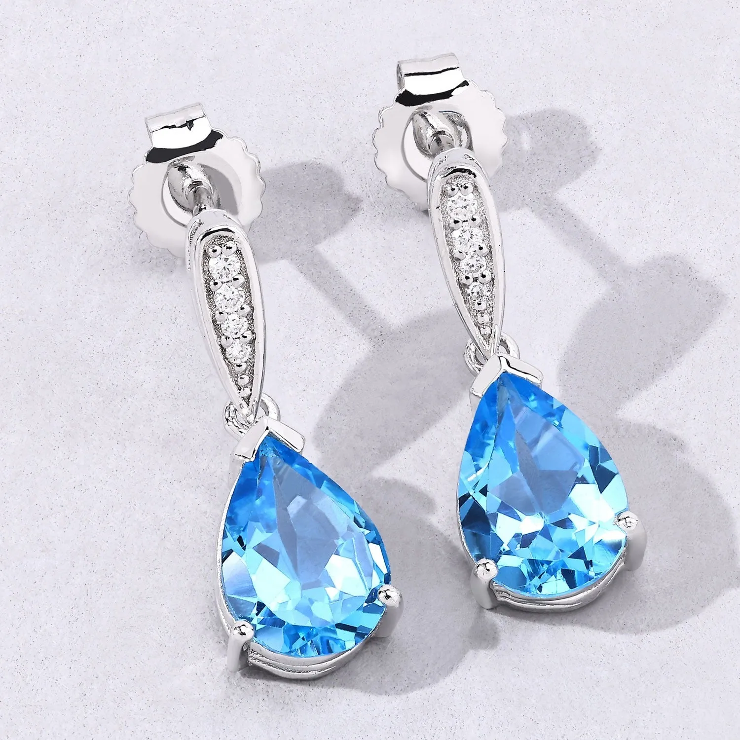 3.80 Ct Pear Swiss Blue Topaz & Lab Diamond V-Prong Silver Teardrop Dangle Earrings sold by Zulily product image thumbnail 4
