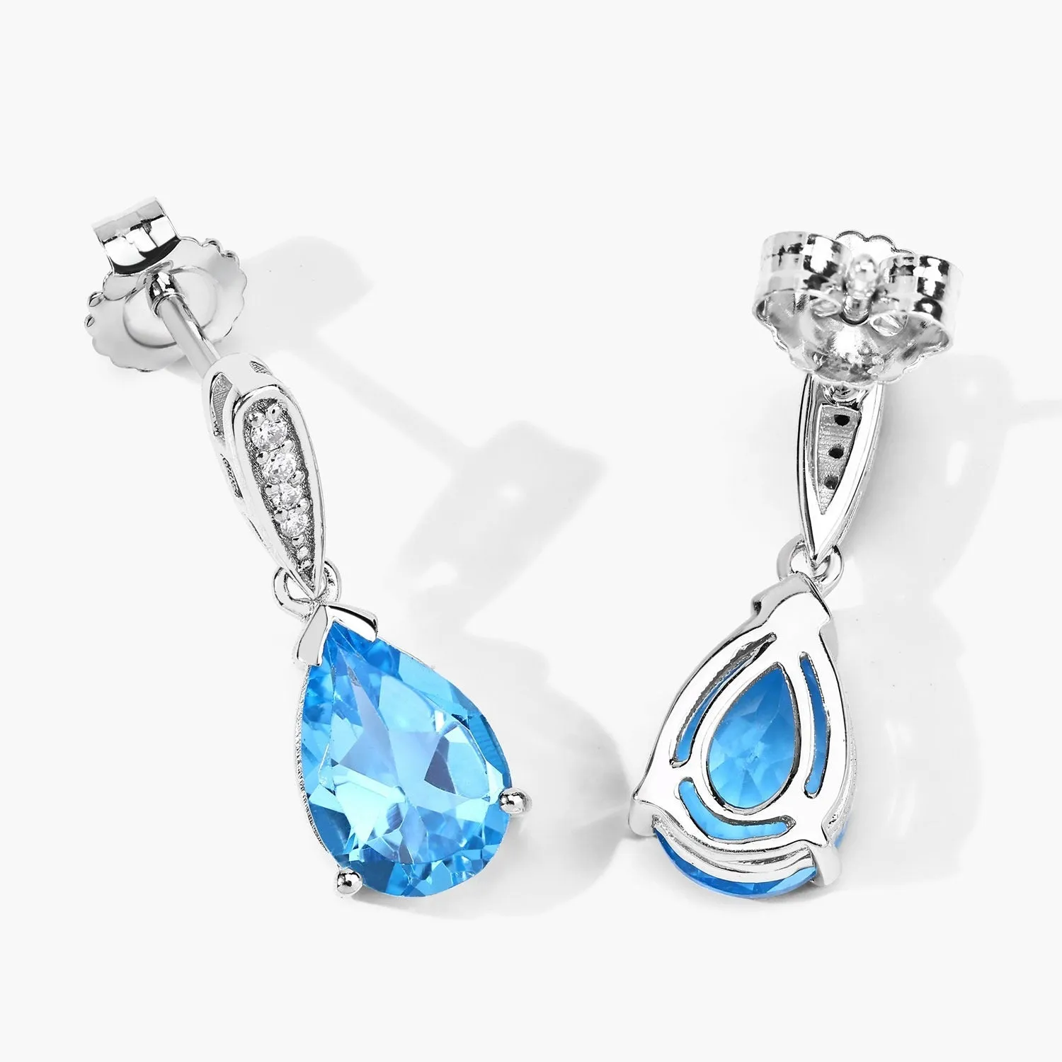 3.80 Ct Pear Swiss Blue Topaz & Lab Diamond V-Prong Silver Teardrop Dangle Earrings sold by Zulily product image thumbnail 5