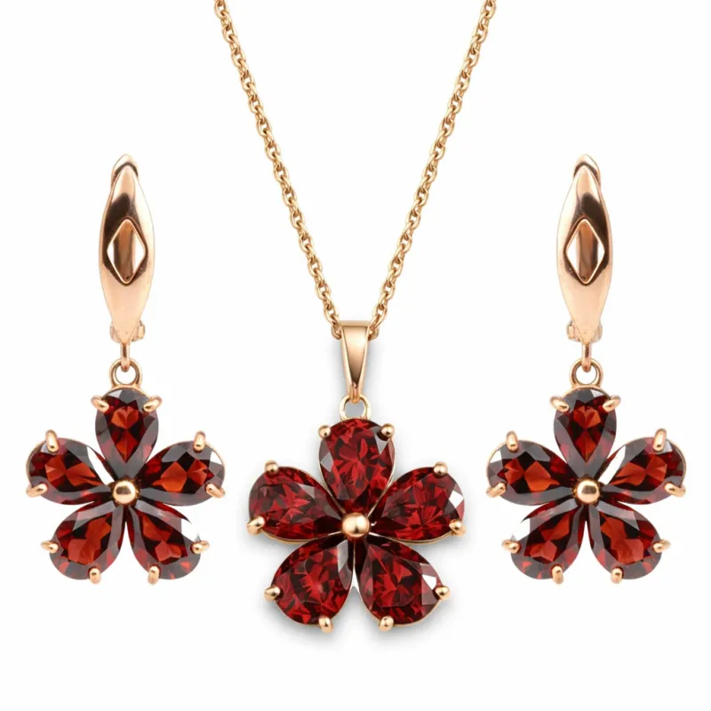 Natural Red Garnet Floral Sterling Silver Jewelry Set made by Zulily