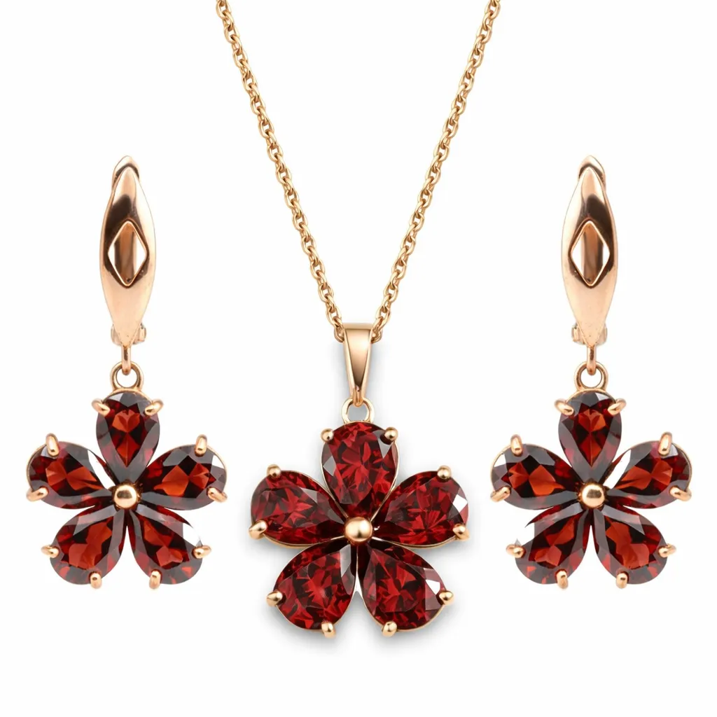 Natural Red Garnet Floral Sterling Silver Jewelry Set sold by Zulily