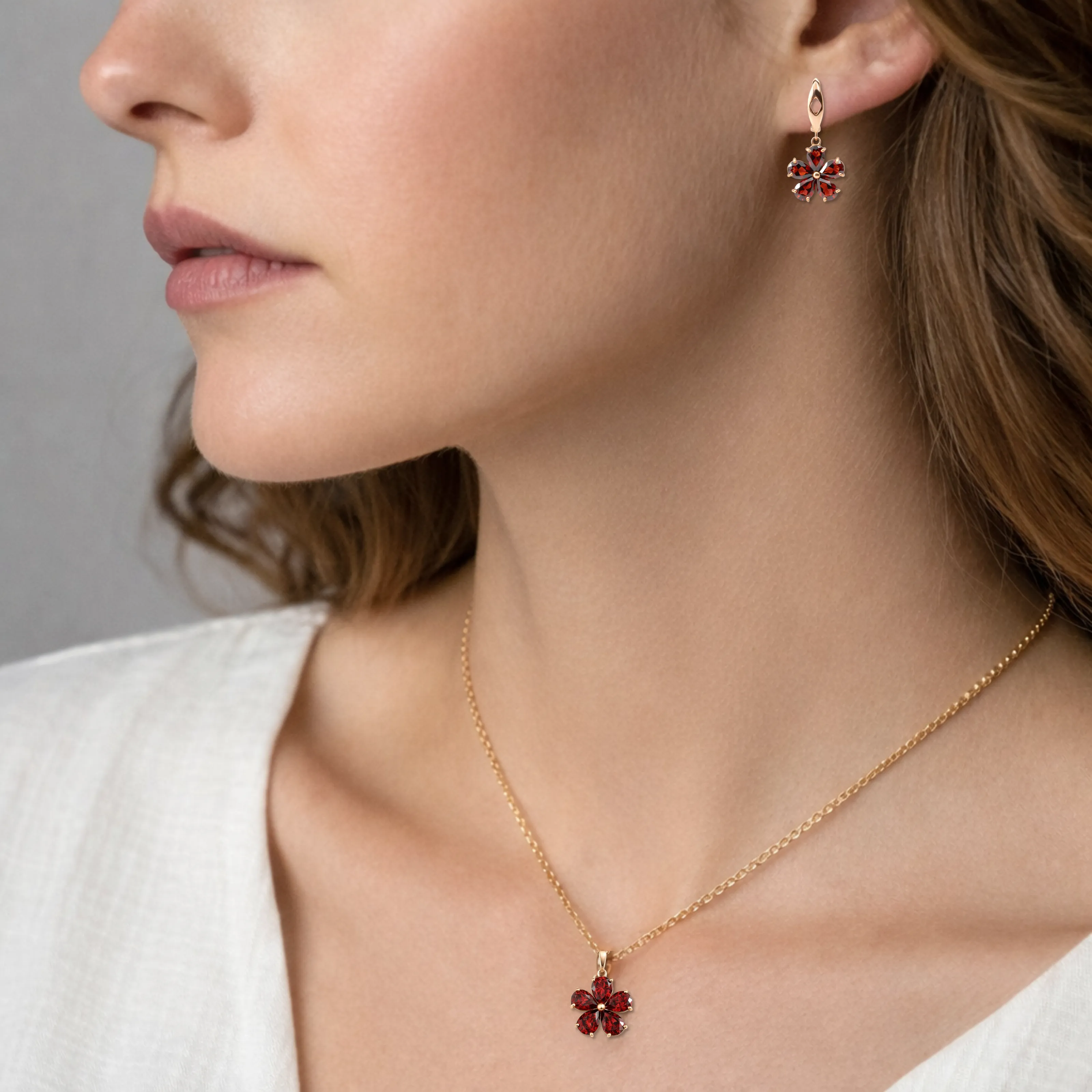 Natural Red Garnet Floral Sterling Silver Jewelry Set sold by Zulily product image thumbnail 2