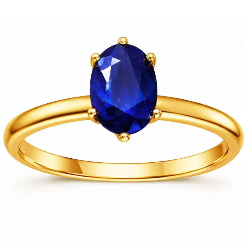 1.00 Ct Oval Blue Sapphire Prong 22k Gold Vermeil Solitaire Engagement Ring made by Zulily