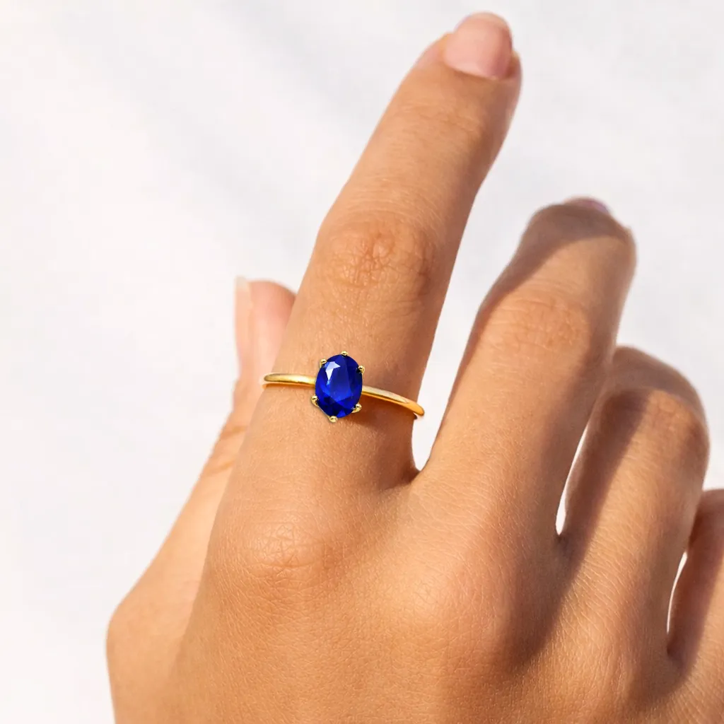 1.00 Ct Oval Blue Sapphire Prong 22k Gold Vermeil Solitaire Engagement Ring sold by Zulily product image thumbnail 2