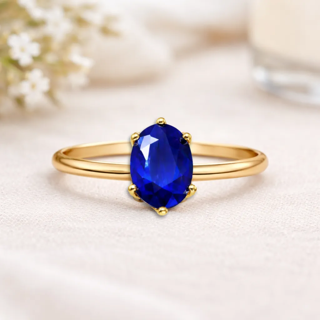1.00 Ct Oval Blue Sapphire Prong 22k Gold Vermeil Solitaire Engagement Ring sold by Zulily product image thumbnail 3