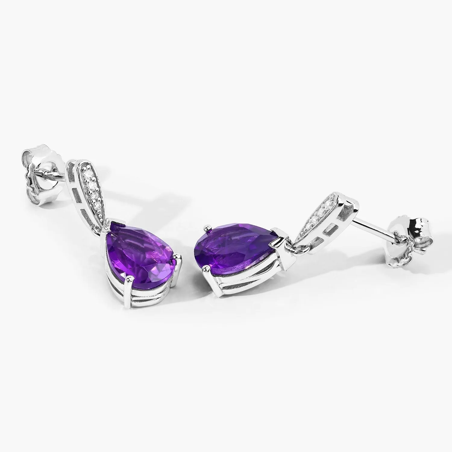 2.70 Ct Pear Purple Amethyst & Lab Diamond V-Prong Silver Teardrop Dangle Earrings sold by Zulily product image thumbnail 4