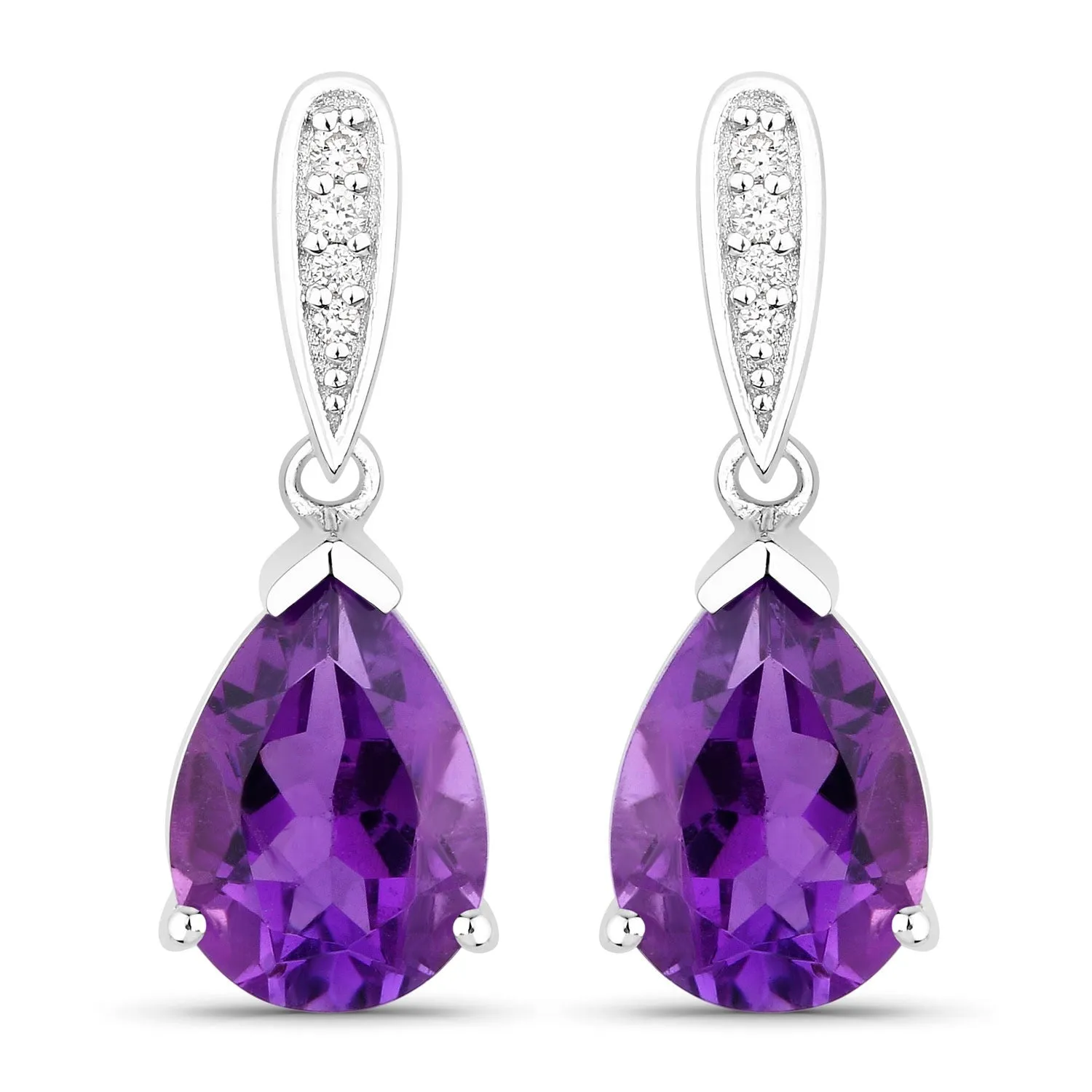 2.70 Ct Pear Purple Amethyst & Lab Diamond V-Prong Silver Teardrop Dangle Earrings sold by Zulily