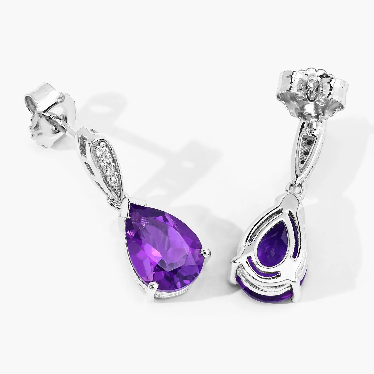 2.70 Ct Pear Purple Amethyst & Lab Diamond V-Prong Silver Teardrop Dangle Earrings sold by Zulily product image thumbnail 2