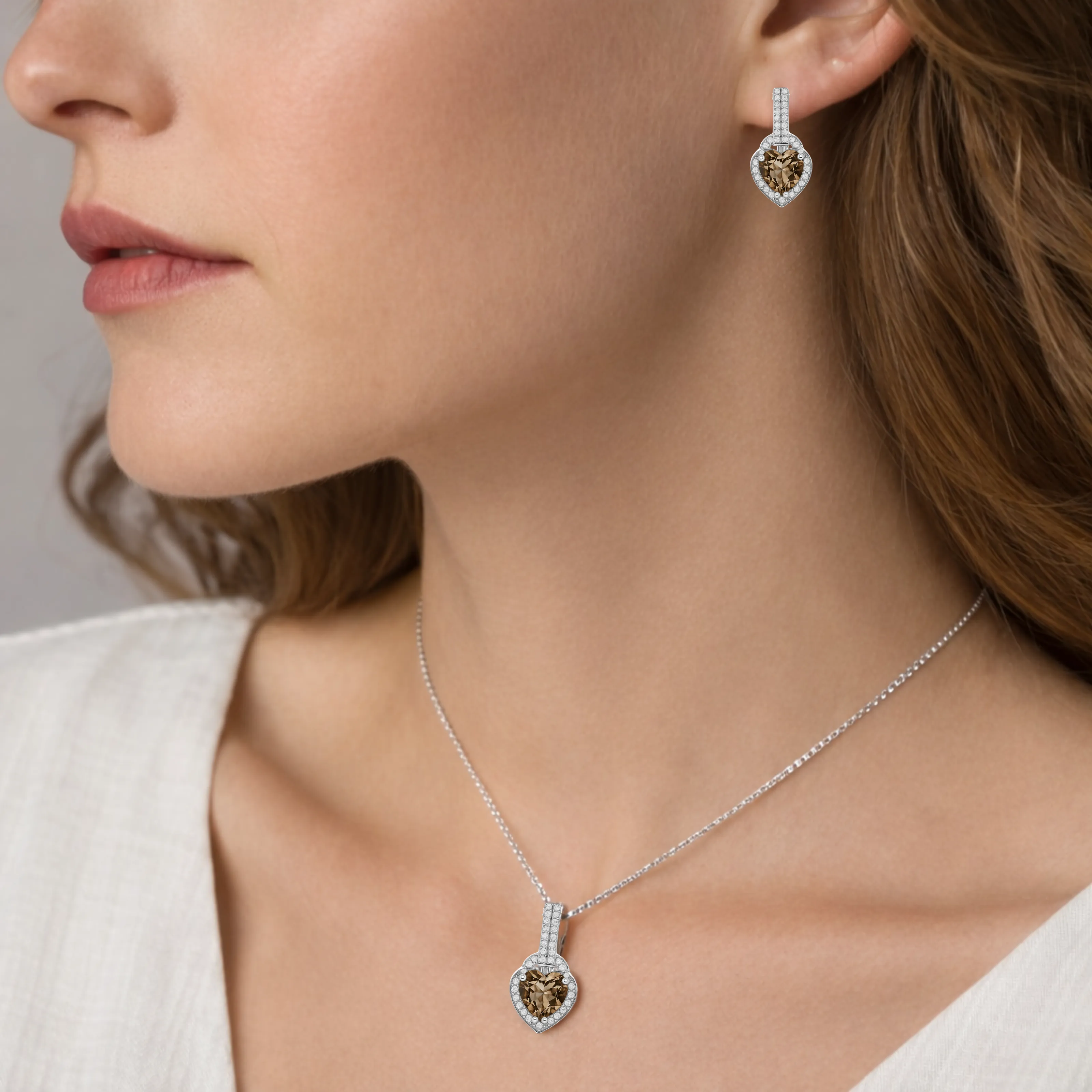 Natural Brown Quartz Heart Sterling Silver Jewelry Set sold by Zulily product image thumbnail 2