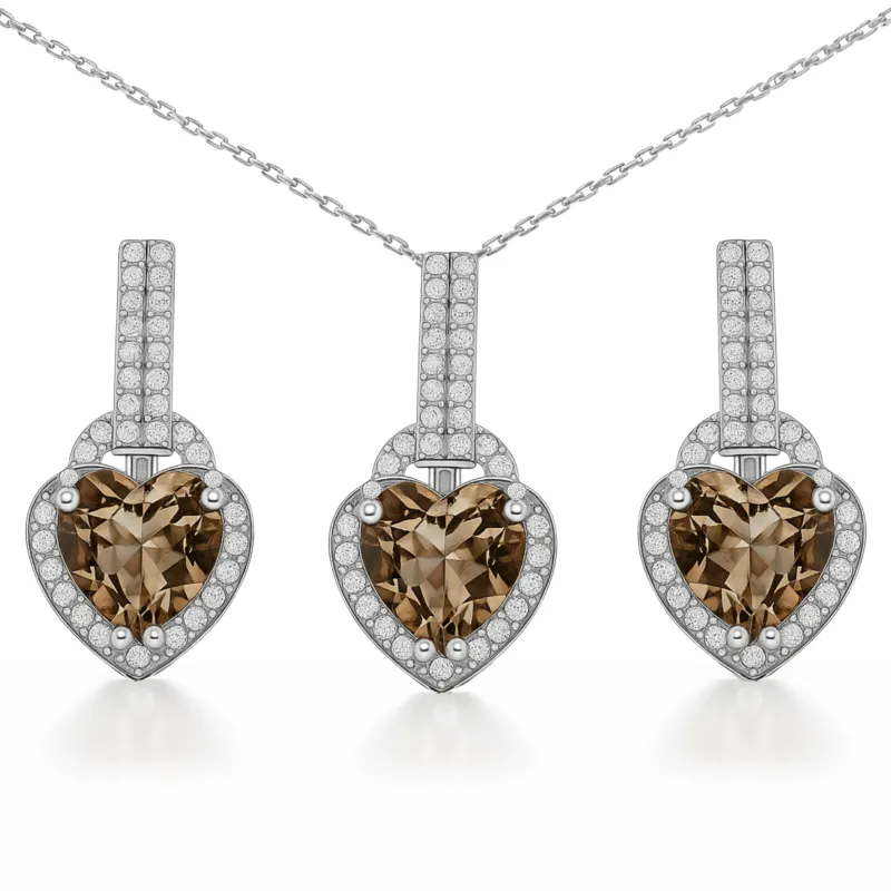 Natural Brown Quartz Heart Sterling Silver Jewelry Set made by Zulily