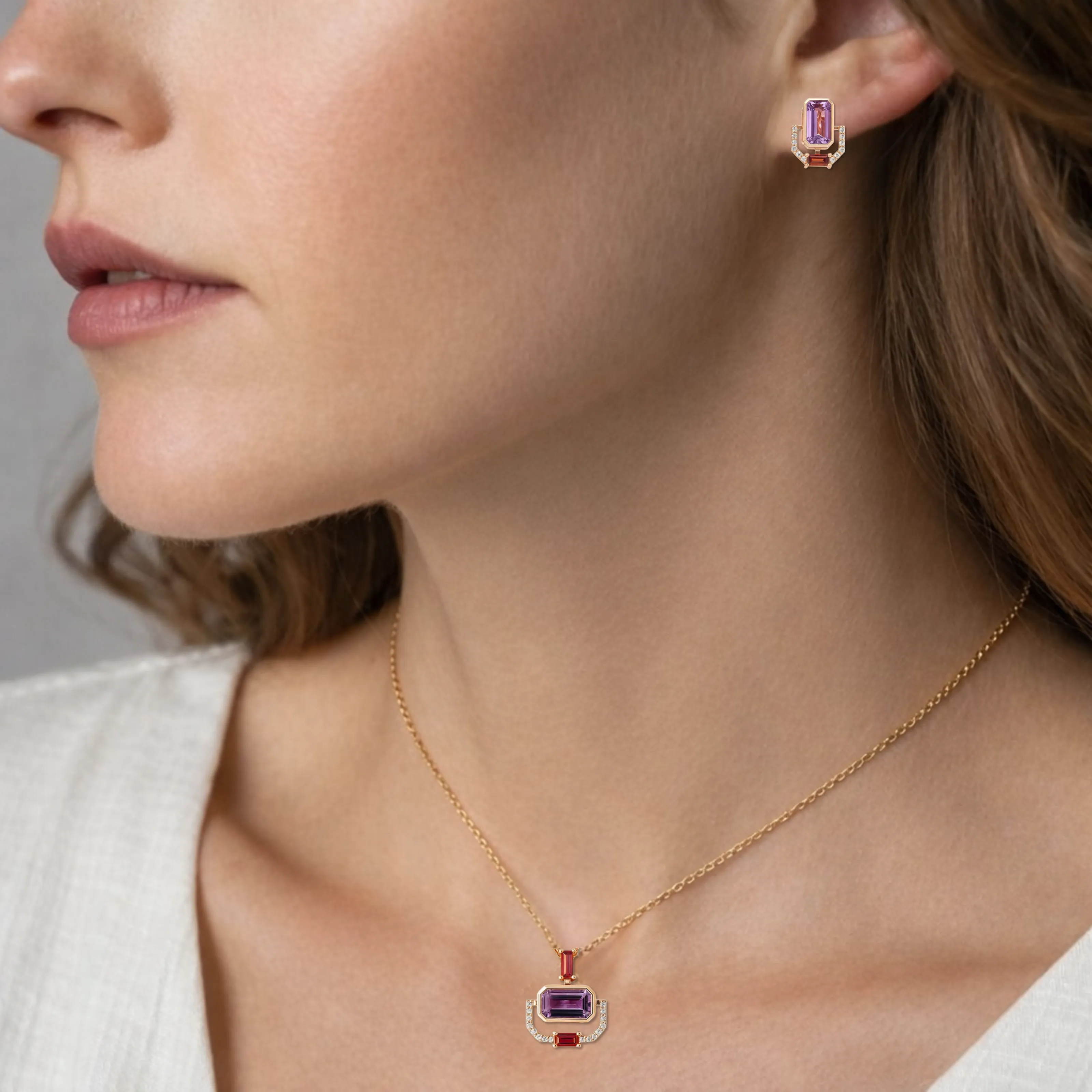 Rose Gold Emerald Cut Natural Amethyst Silver Jewelry Set sold by Zulily product image thumbnail 2