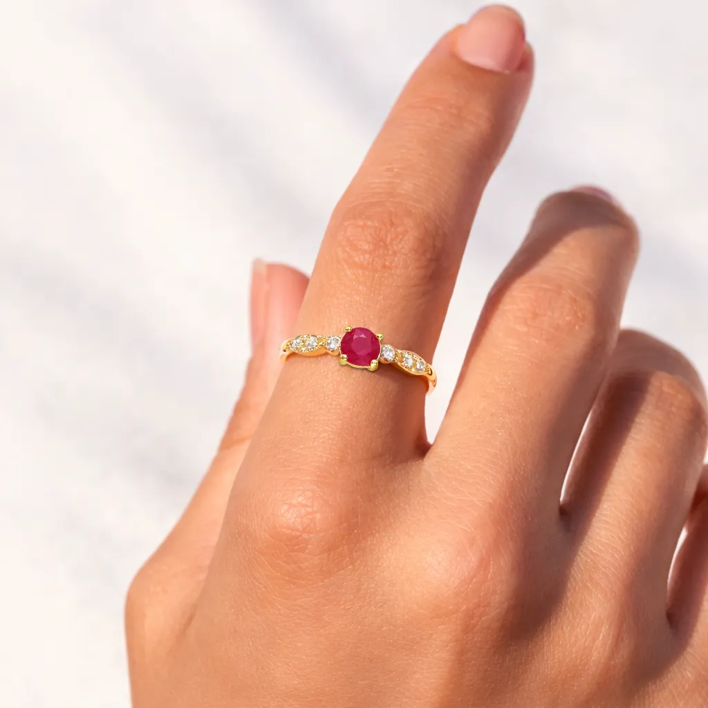0.74 Ct Round Red Ruby 22k Gold Vermeil Prong Ring sold by Zulily product image thumbnail 2