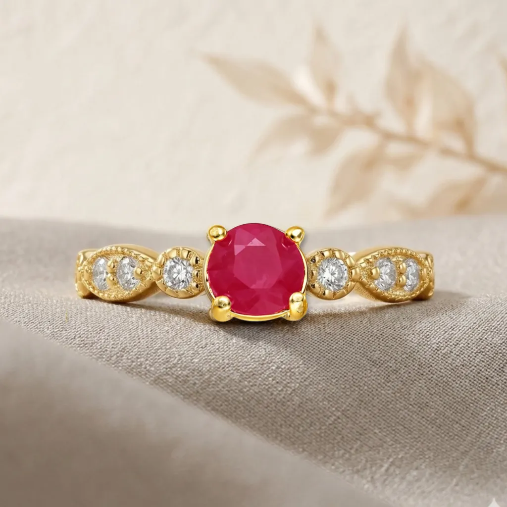 0.74 Ct Round Red Ruby 22k Gold Vermeil Prong Ring sold by Zulily product image thumbnail 3