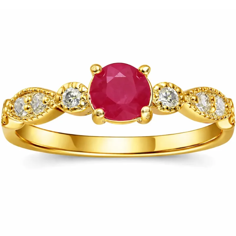 0.74 Ct Round Red Ruby 22k Gold Vermeil Prong Ring made by Zulily