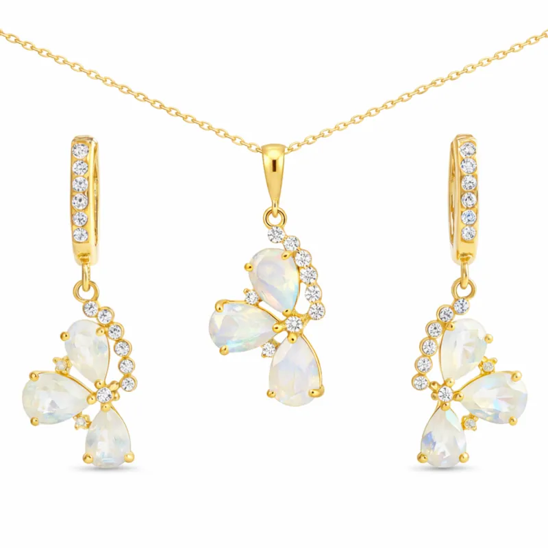 Natural Pear Rainbow Moonstone Sterling Silver Jewelry Set made by Zulily