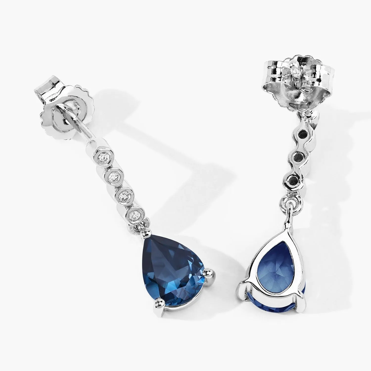 2.30 Ct Pear Deep Blue London Blue Topaz & Lab Diamond Prong Silver Teardrop Dangle Earrings sold by Zulily product image thumbnail 2