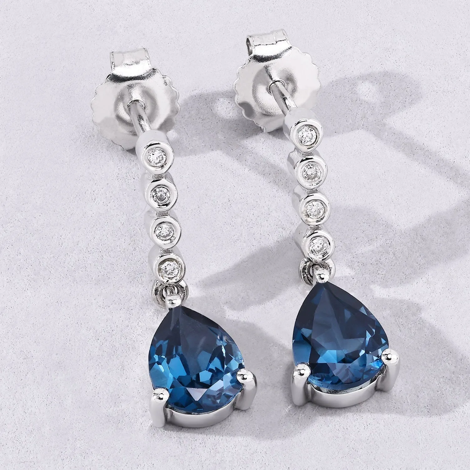 2.30 Ct Pear Deep Blue London Blue Topaz & Lab Diamond Prong Silver Teardrop Dangle Earrings sold by Zulily product image thumbnail 3