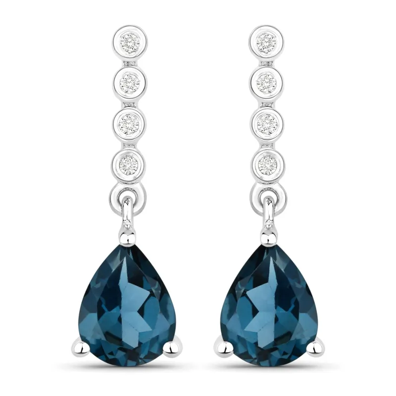 2.30 Ct Pear Deep Blue London Blue Topaz & Lab Diamond Prong Silver Teardrop Dangle Earrings made by Zulily