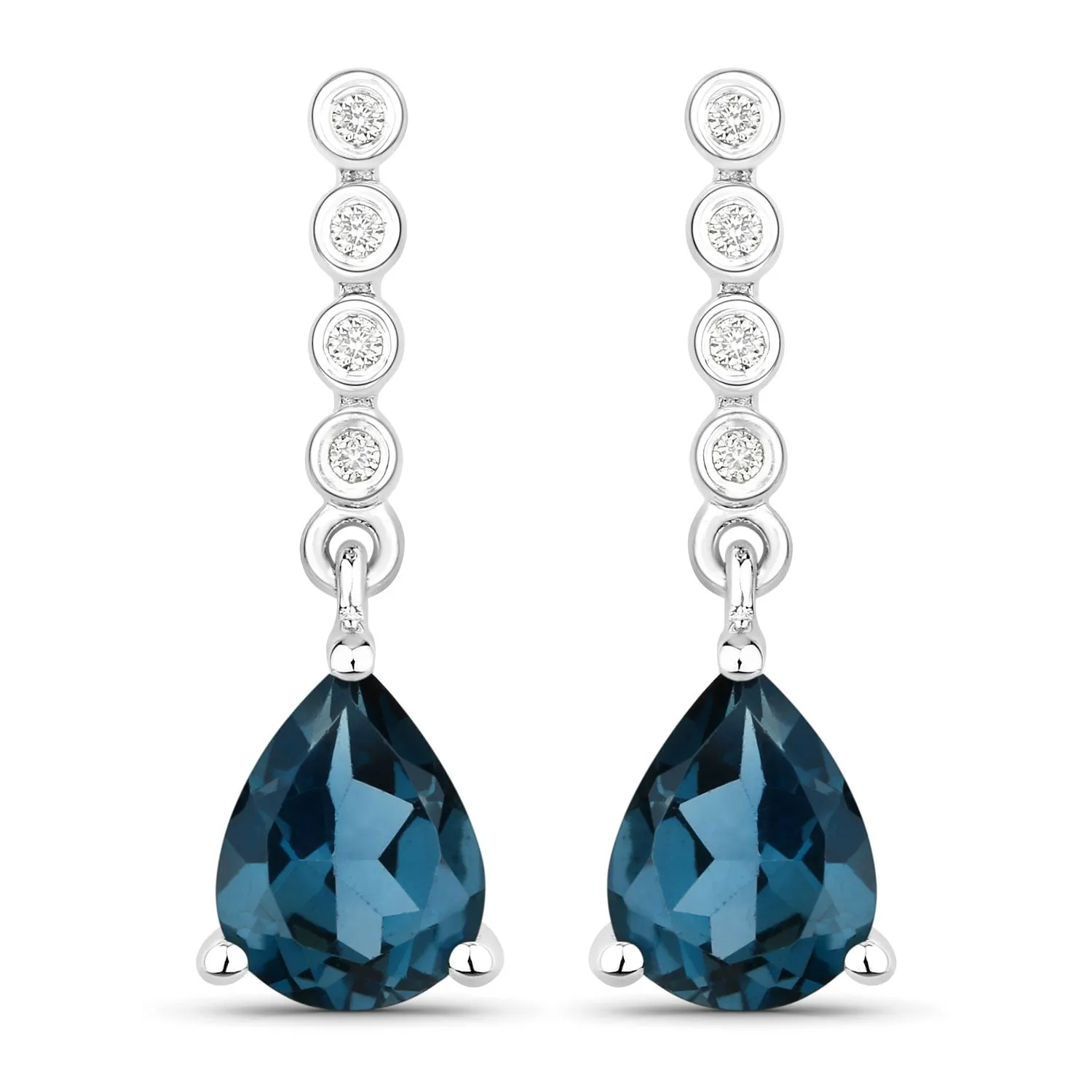 2.30 Ct Pear Deep Blue London Blue Topaz & Lab Diamond Prong Silver Teardrop Dangle Earrings sold by Zulily