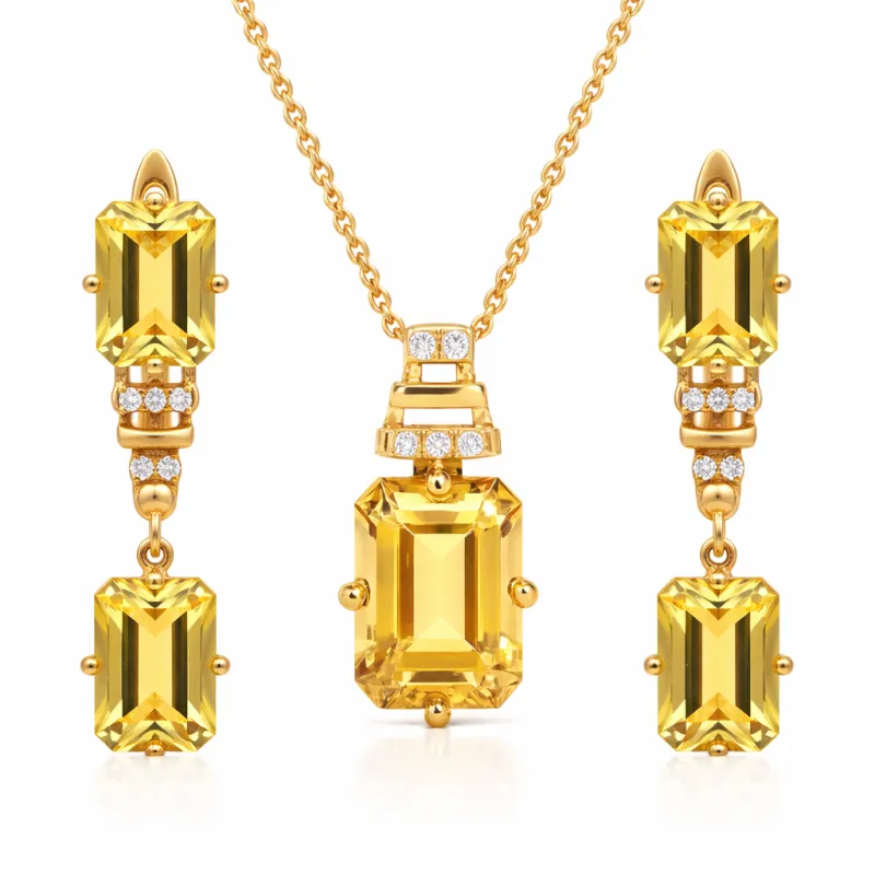 Natural Citrine Octagon Silver Drop Jewelry Set made by Zulily