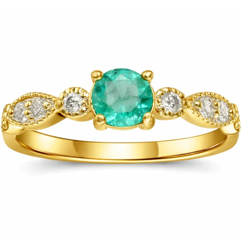 0.89 Ct Round Green Emerald and Moissanite Prong 22K Gold Vermeil Engagement Ring made by Zulily