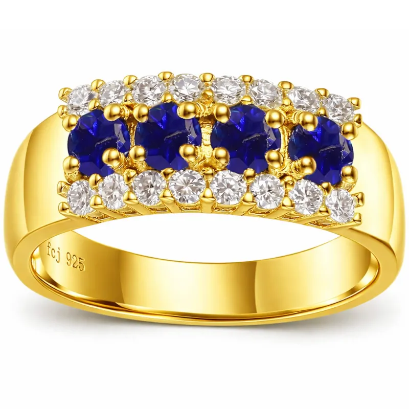 1.00 Ct Round Blue Sapphire Prong 22k Gold Vermeil 3Row Eternity Band Ring made by Zulily