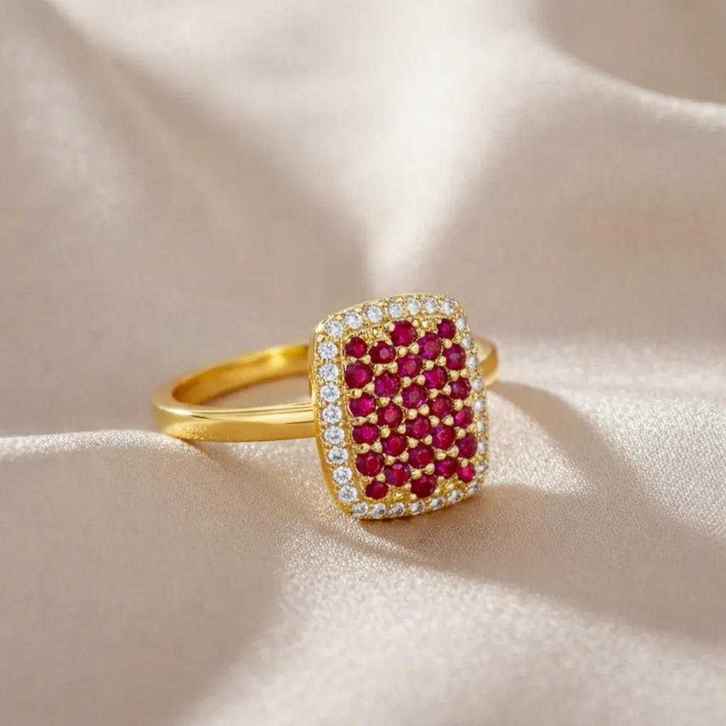 0.70 Ct Round Red Ruby 22k Gold Vermeil Statement Cluster Ring sold by Zulily product image thumbnail 4