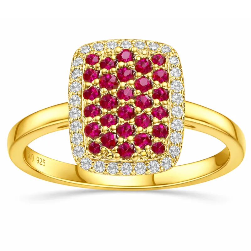 0.70 Ct Round Red Ruby 22k Gold Vermeil Statement Cluster Ring made by Zulily
