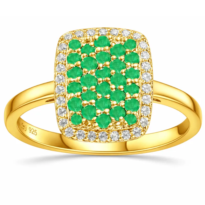 0.70 Ct Round Green Emerald Prong 22K Gold Vermeil Cushion Statement Ring made by Zulily