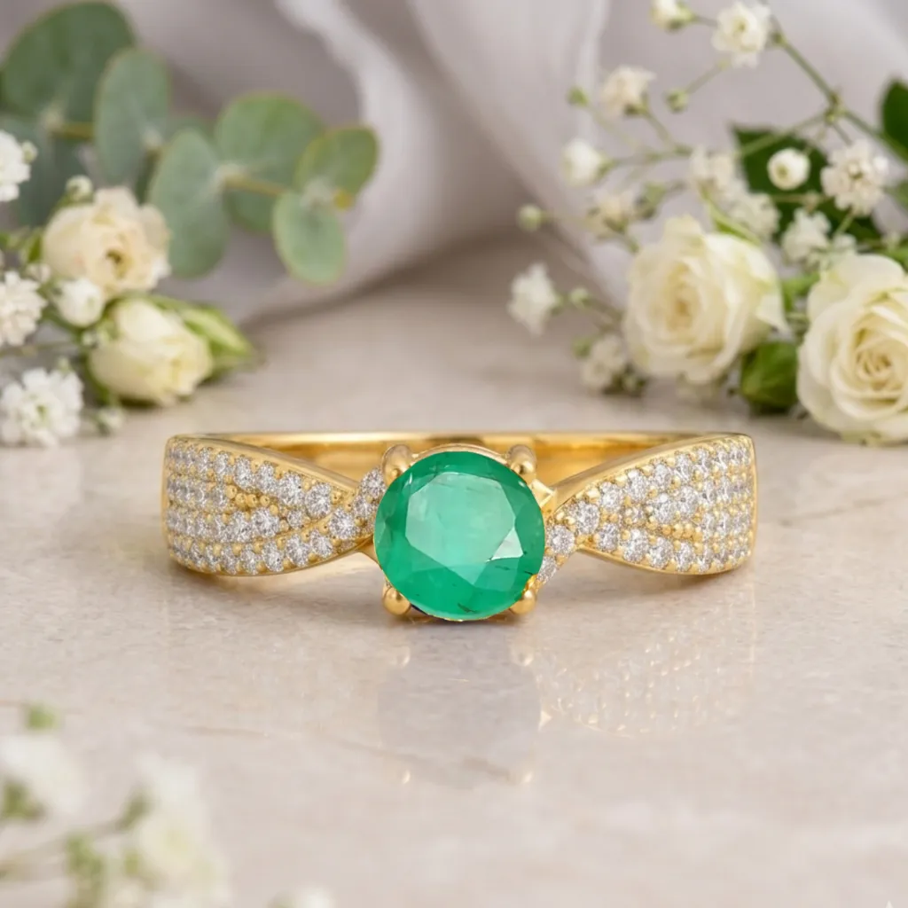 1.26 Ct Round Green Emerald and White Sapphire Prong 22K Gold Vermeil Pave Crossover Engagement Ring sold by Zulily product image thumbnail 4