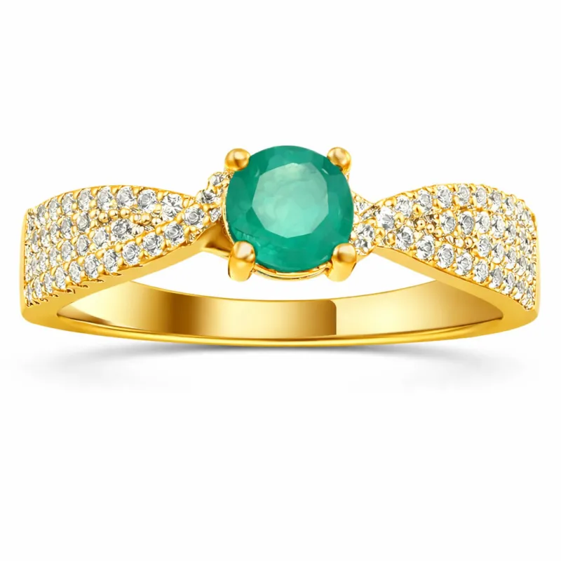 1.26 Ct Round Green Emerald and White Sapphire Prong 22K Gold Vermeil Pave Crossover Engagement Ring made by Zulily