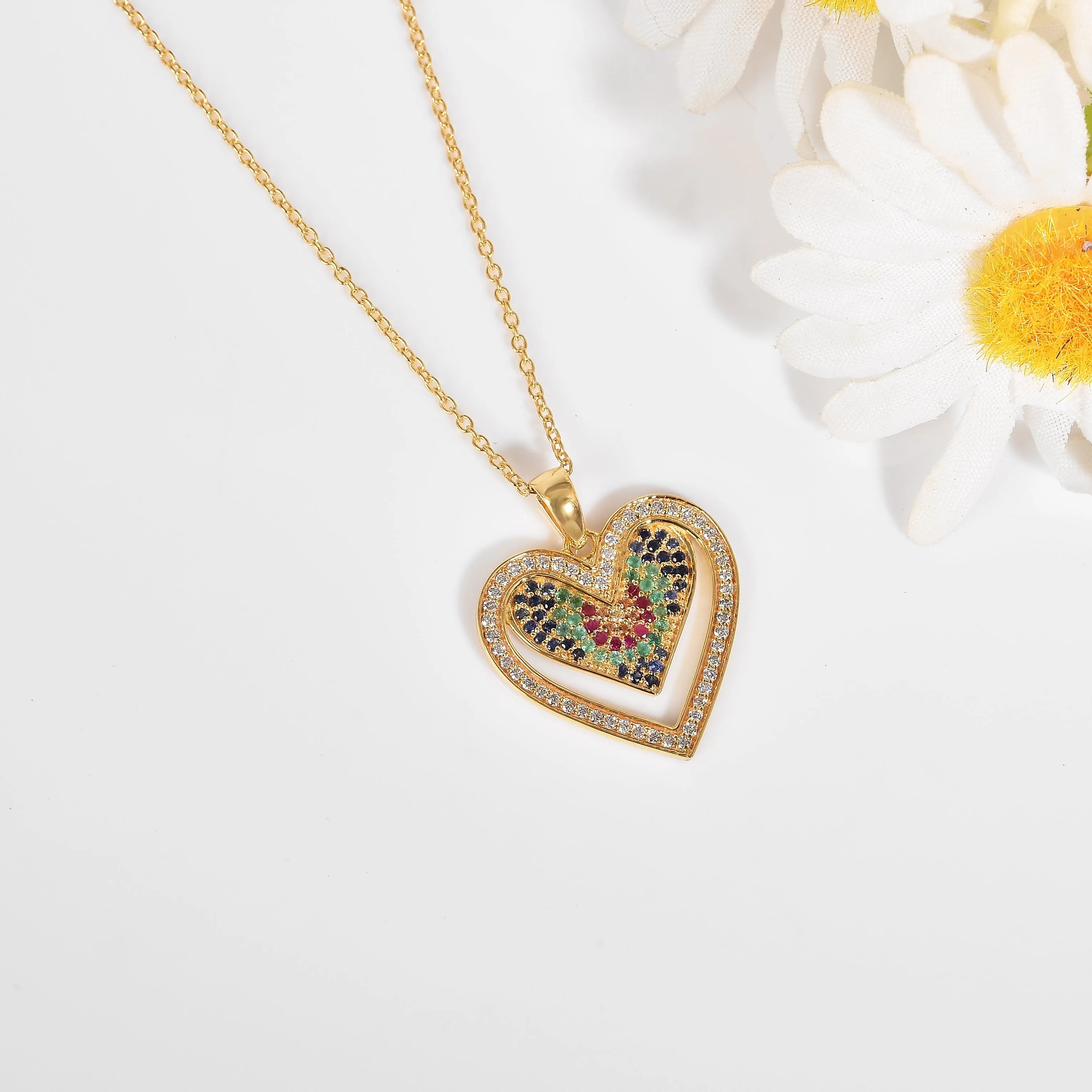 22k Gold Vermeil Diamond and Multi-Gemstone Heart Necklace sold by Zulily product image thumbnail 2