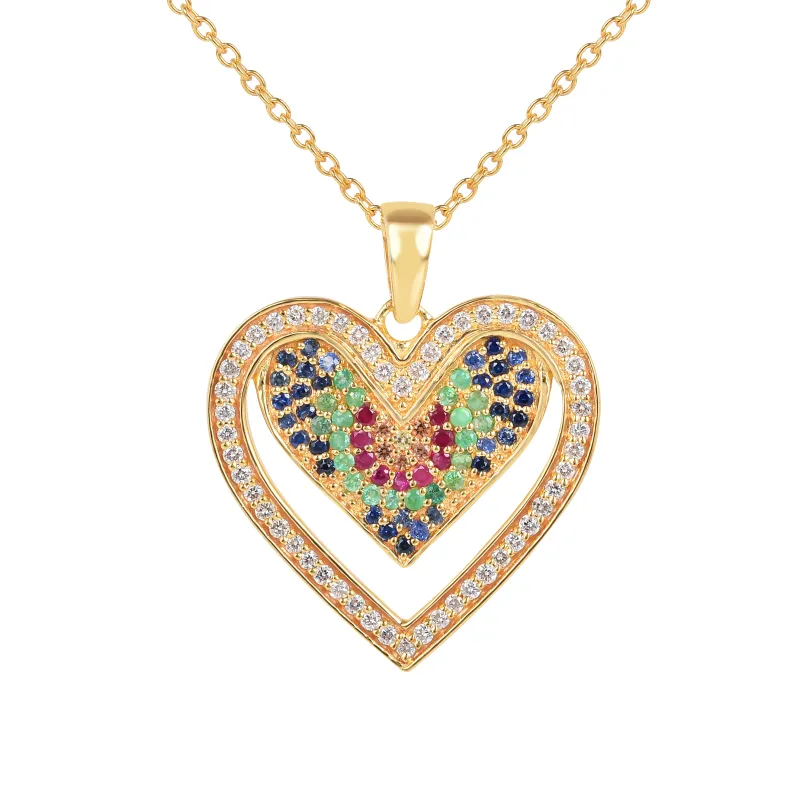 22k Gold Vermeil Diamond and Multi-Gemstone Heart Necklace made by Zulily