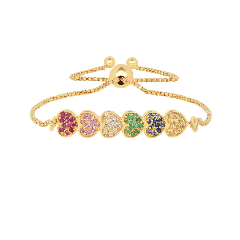 22k Gold Vermeil Diamond and Multi-Gemstone Heart Bolo Bracelet made by Zulily