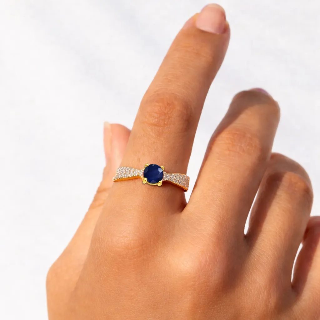1.39 Ct Round Blue Sapphire and White Sapphire Prong 22K Gold Vermeil Engagement Ring sold by Zulily product image thumbnail 2