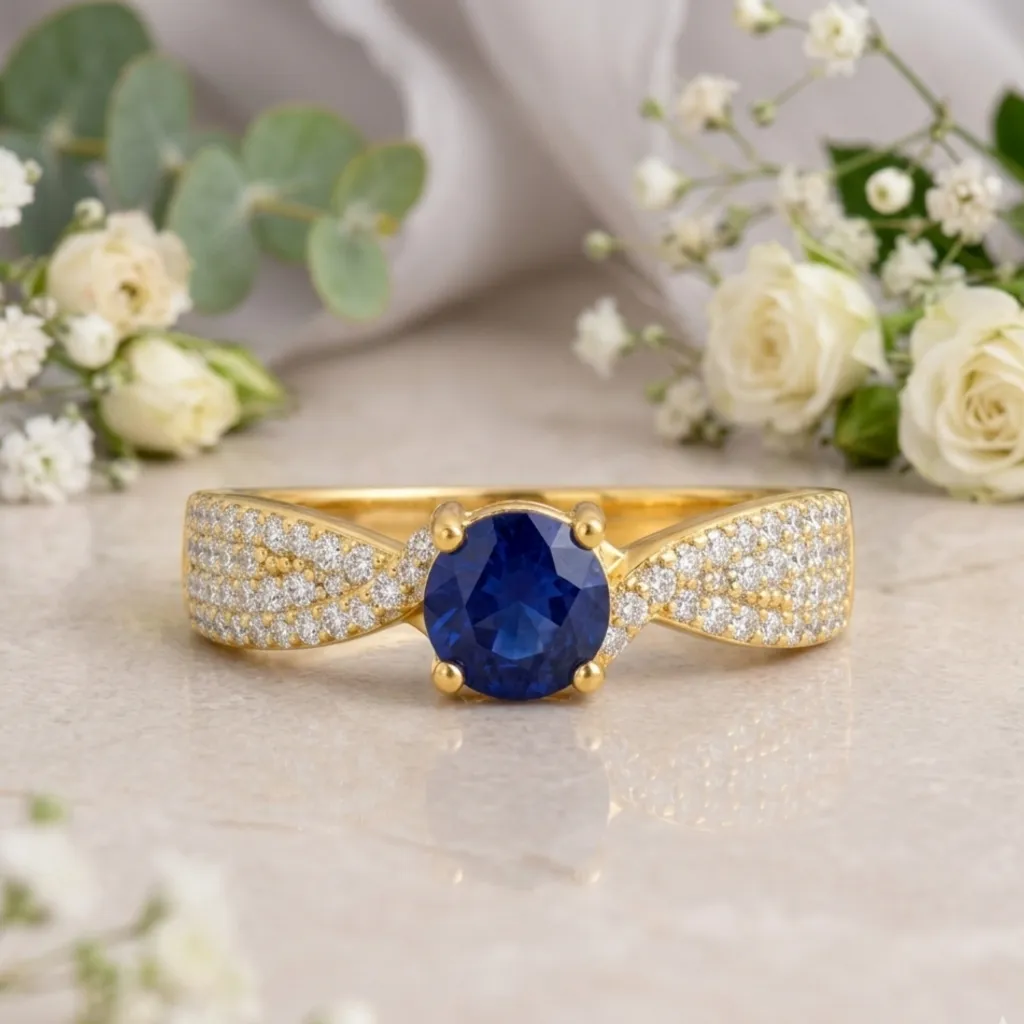 1.39 Ct Round Blue Sapphire and White Sapphire Prong 22K Gold Vermeil Engagement Ring sold by Zulily product image thumbnail 4