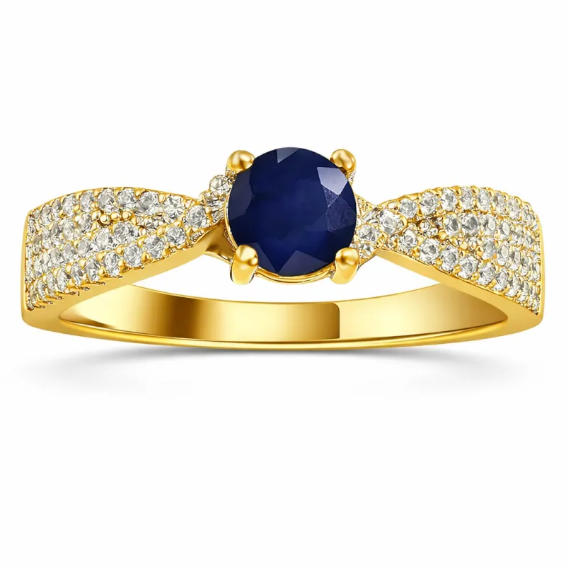 1.39 Ct Round Blue Sapphire and White Sapphire Prong 22K Gold Vermeil Engagement Ring made by Zulily