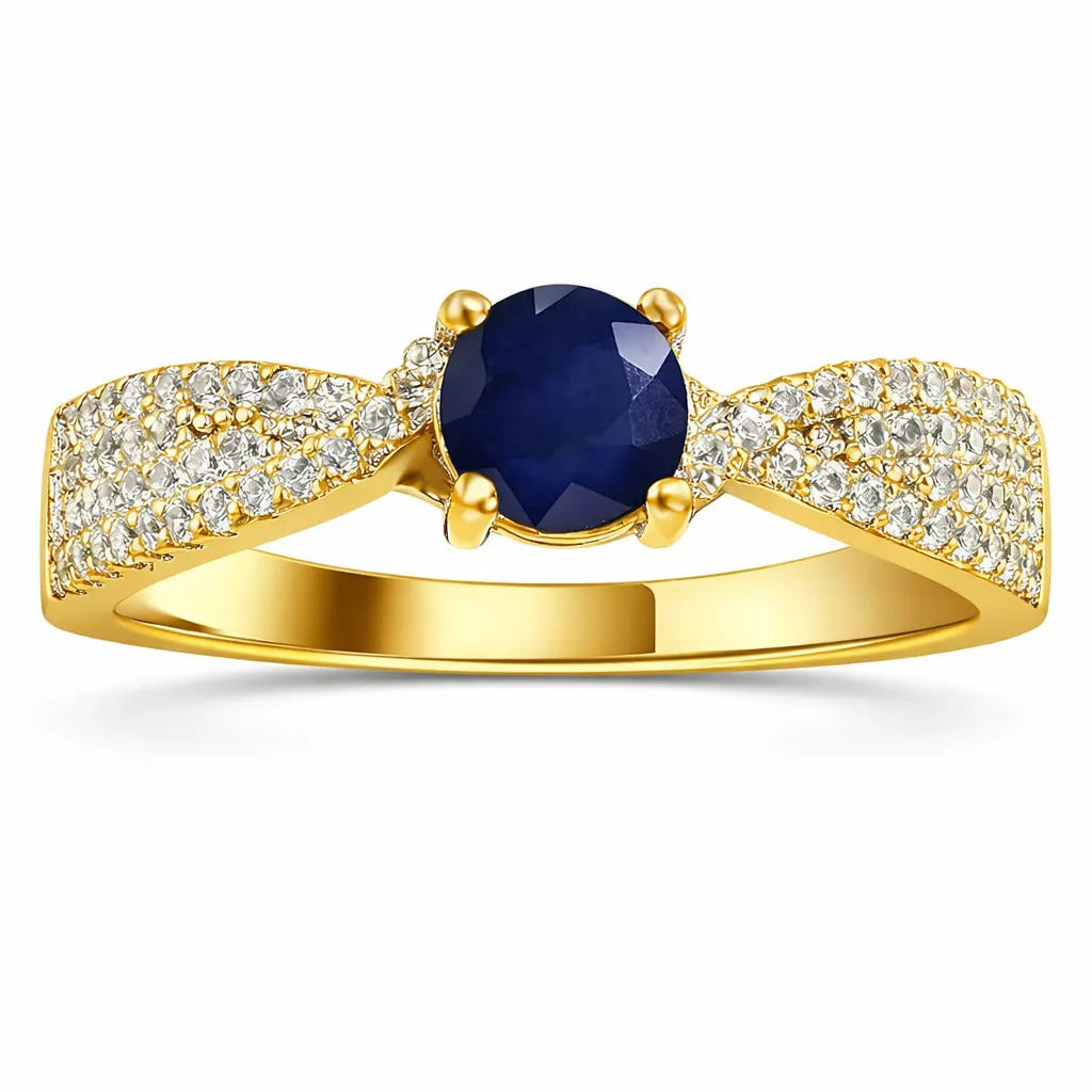1.39 Ct Round Blue Sapphire and White Sapphire Prong 22K Gold Vermeil Engagement Ring sold by Zulily