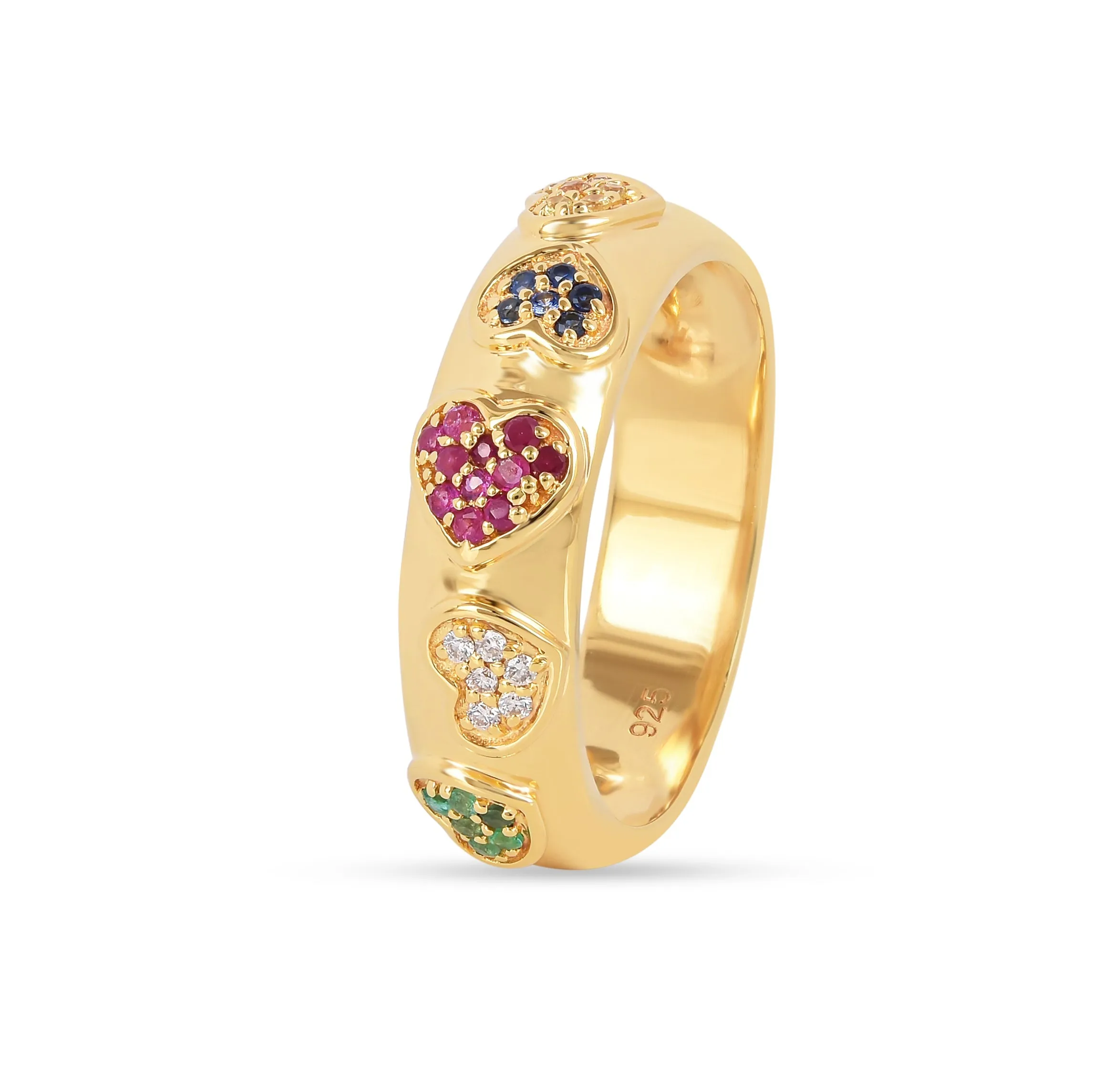 22k Gold Vermeil Diamond and Multi-Gemstone Heart Band Ring sold by Zulily product image thumbnail 4